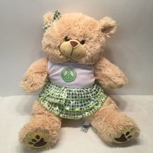 The Bear Factory 2001 15" Green Polka Dot Peace Sign Dress Stuffed Plush Soft